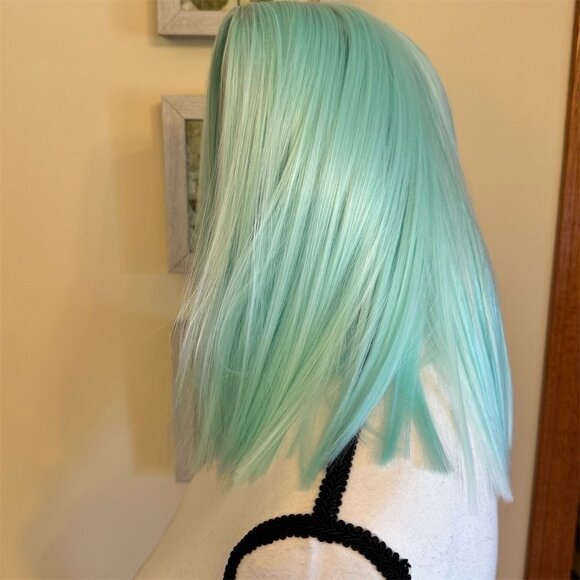 Enhanced Styles Mint Green Lace Front 12 inch Wig Long Synthetic Hair Cosplay - Picture 4 of 7